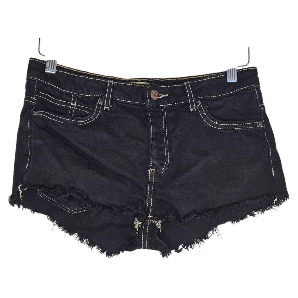 Mango Black Frayed Hem Jean Shorts
